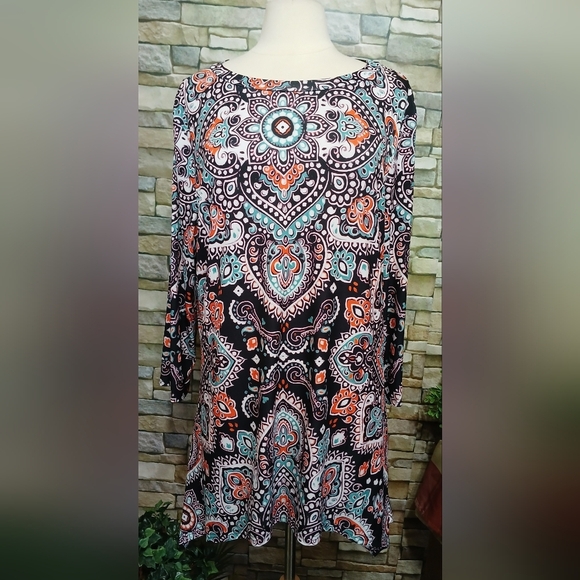 lily by firmiana Tops - 2X Lily By Firmiana Bohemian Print Women's Tunic Top Whimisigoth
